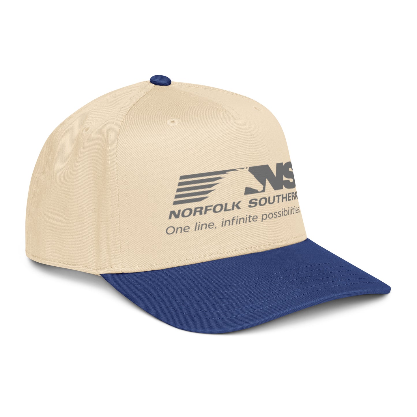 Beige and blue cap with Norfolk Southern logo on a white background