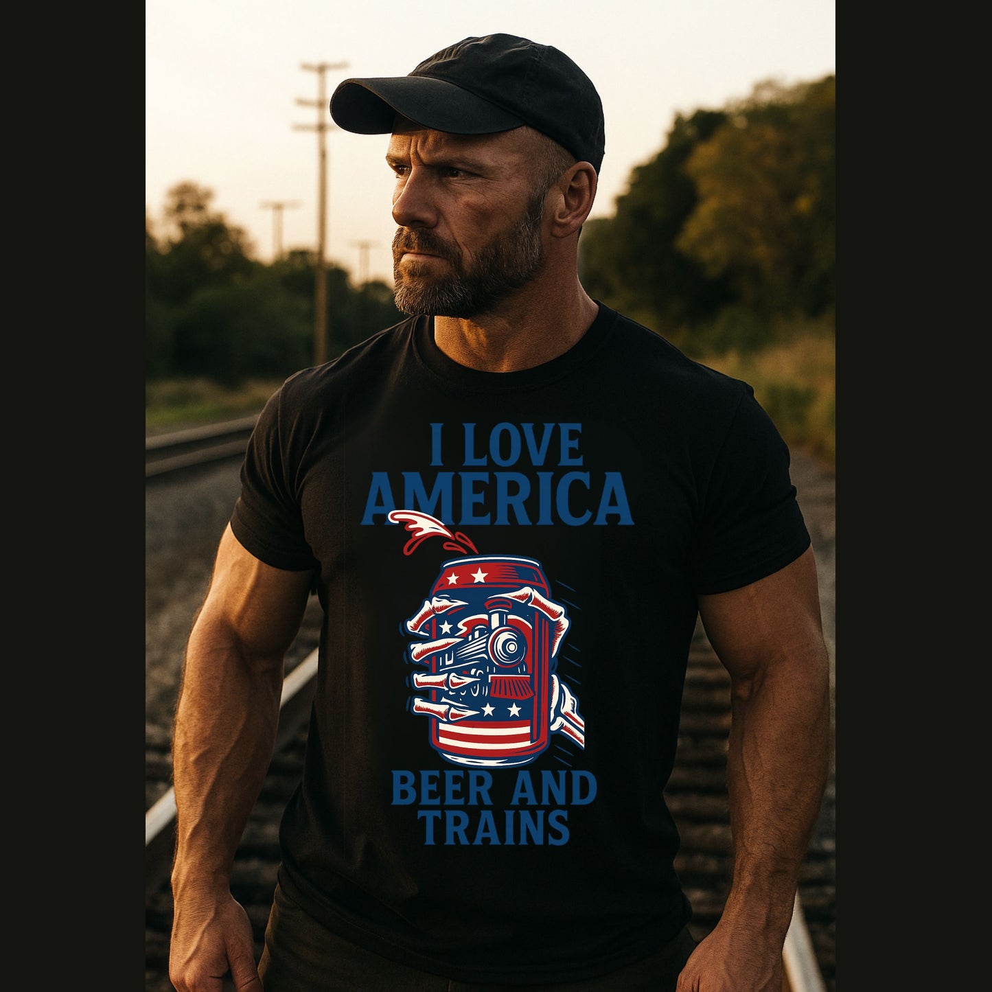 I Love America Beer and Trains Heavyweight Classic T-Shirt