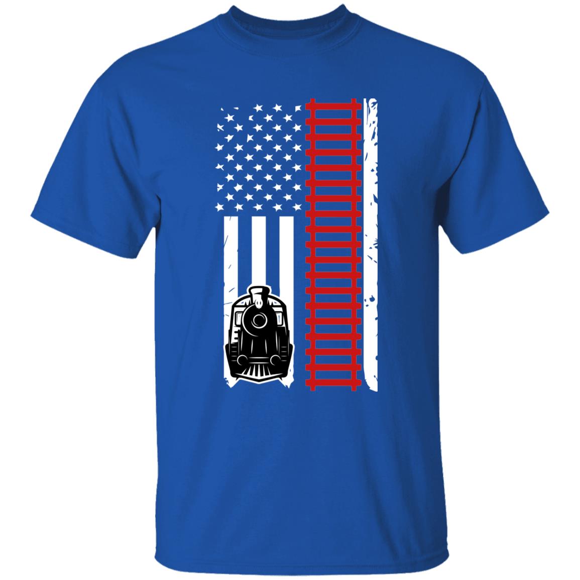 Patriotic Locomotive & Tracks Youth 5.3 oz 100% Cotton T-Shirt