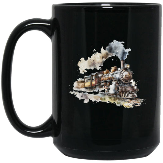 Steam Locomotive Watercolor 15 oz. Black Mug