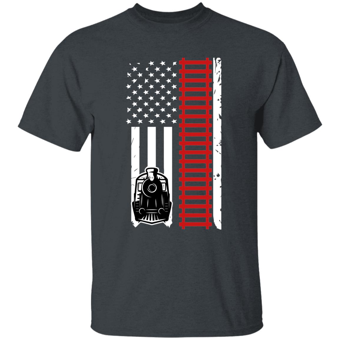 Patriotic Locomotive & Tracks Youth 5.3 oz 100% Cotton T-Shirt