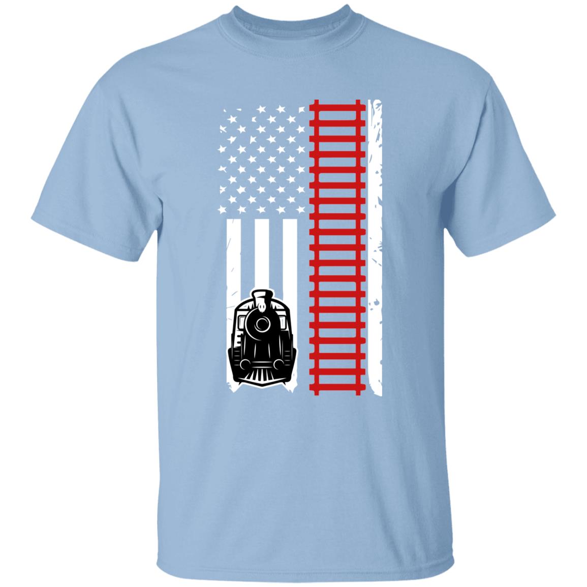 Patriotic Locomotive & Tracks Youth 5.3 oz 100% Cotton T-Shirt