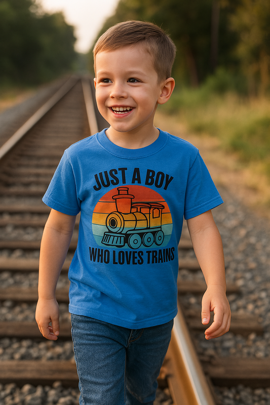 Just a Boy Who Loves Trains Youth Classic 100% Cotton T-Shirt