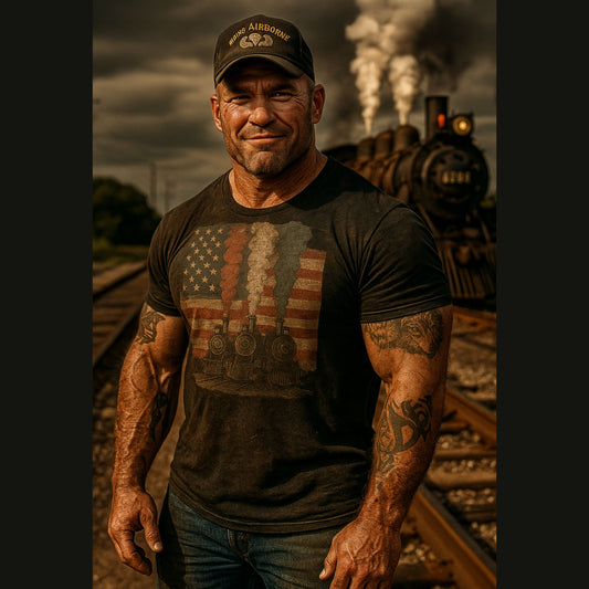 American Steam Pride T-Shirt – Patriotic Locomotive Graphic Tee