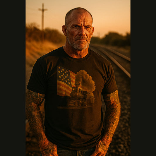 Vintage Steam & Stars T-Shirt – Patriotic Locomotive Pride