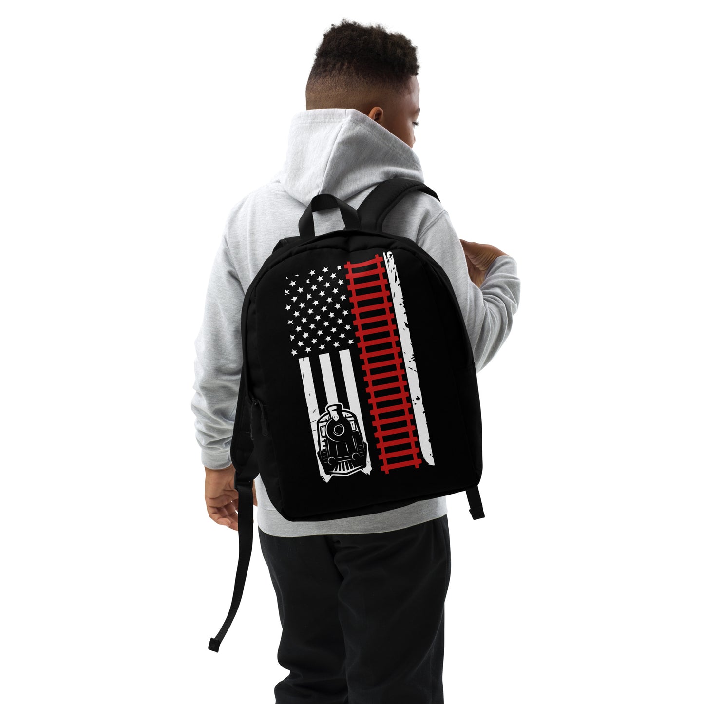 Patriotic Locomotive & Tracks Minimalist Backpack