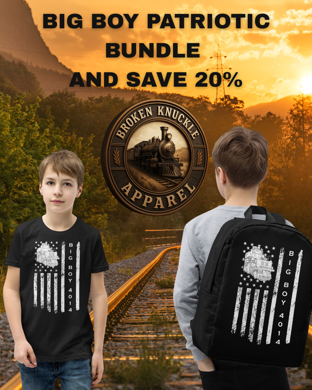Big Boy 4014 Youth Tee – American Flag Train Tribute