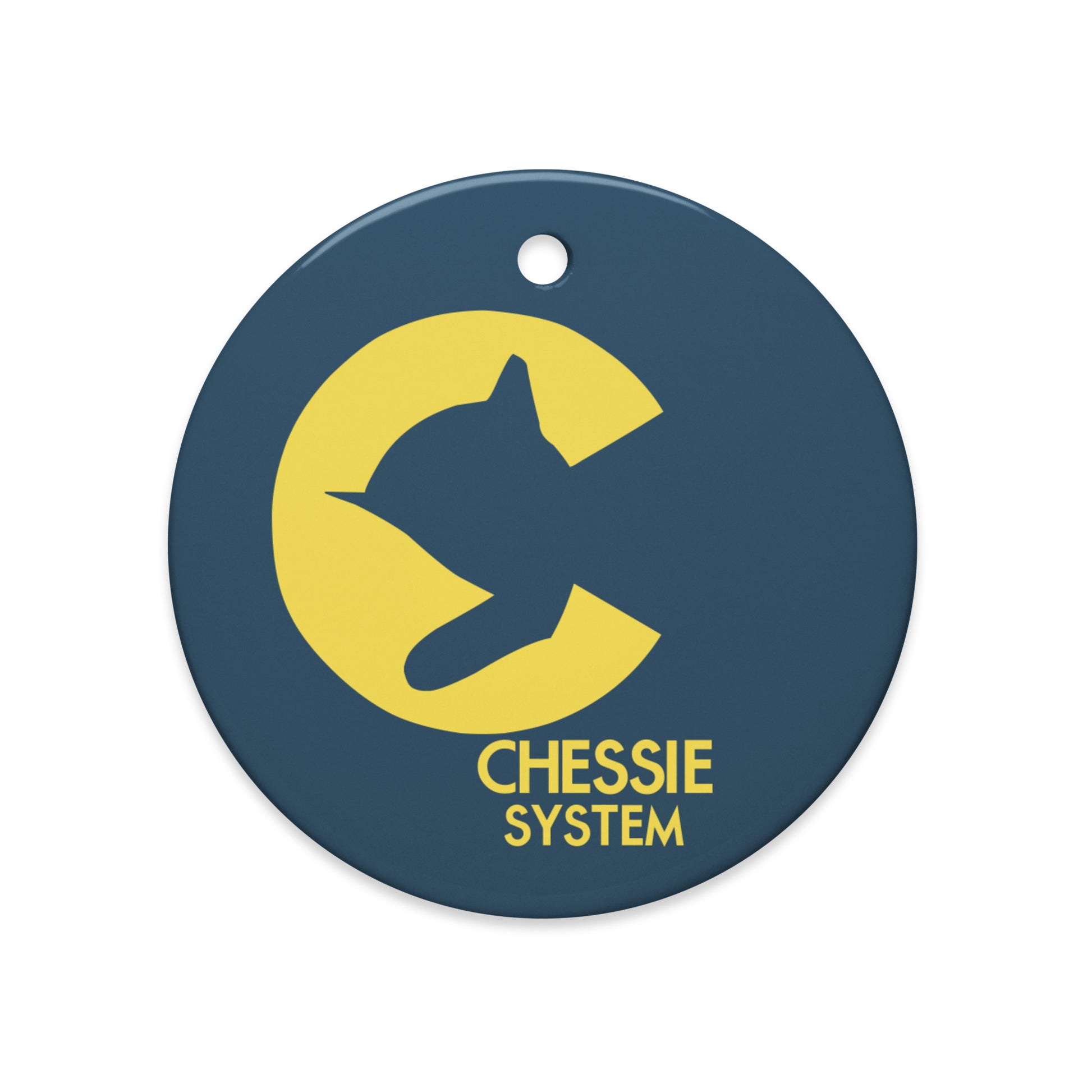 Round Ceramic Ornament with yellow 'C' logo and 'Chessie System' text on a white background