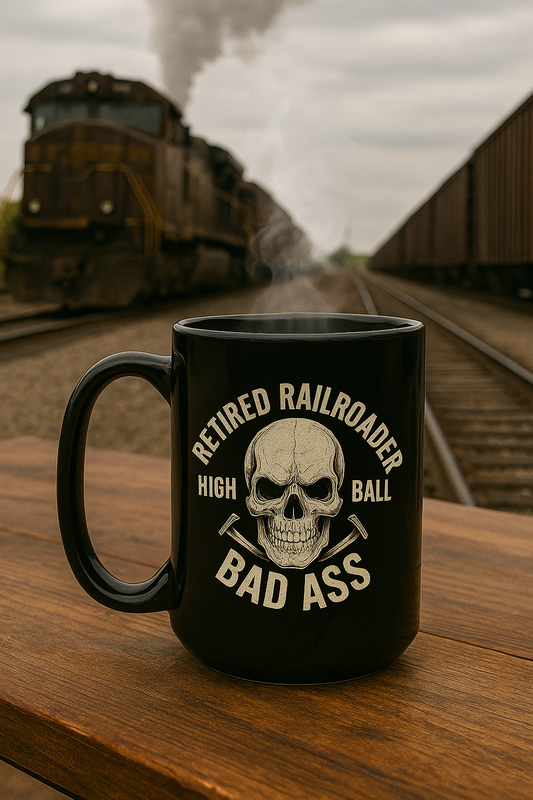 Retired Railroader Bad Ass 15oz Black Mug