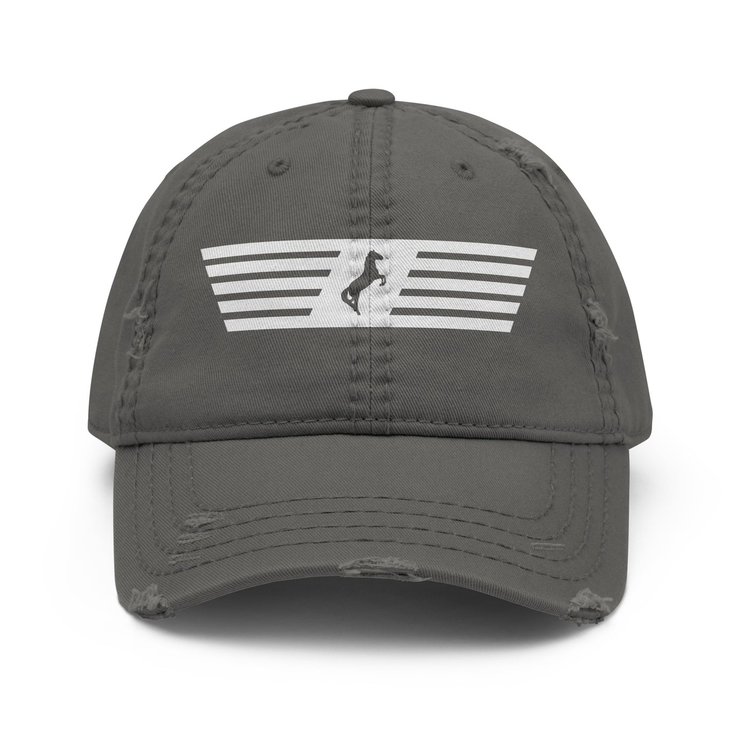 Gray cap with a white logo on a white background