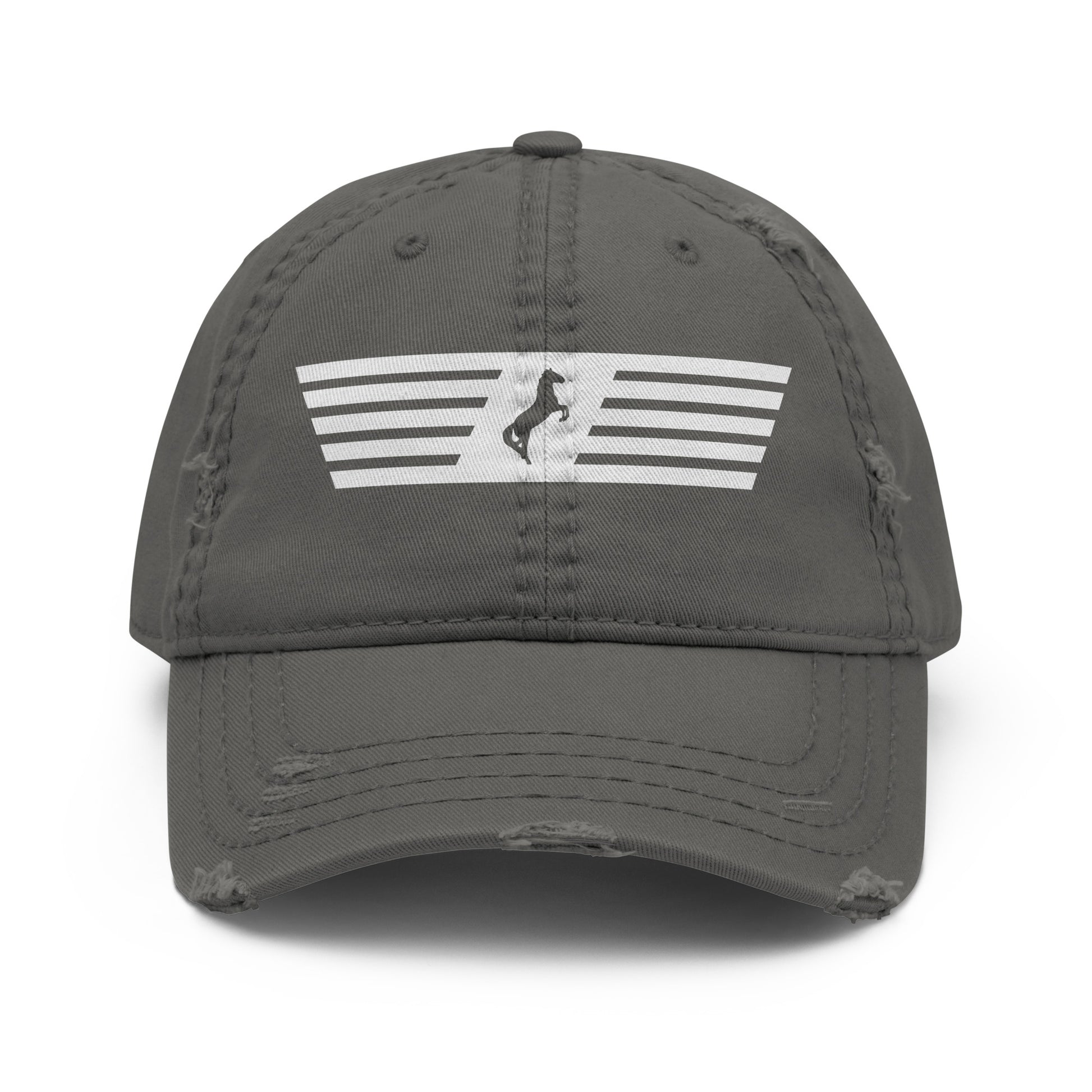 Gray cap with a white logo on a white background