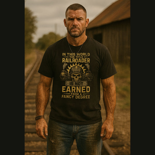 Railroader Pride T-Shirt – Earned, Not From a Fancy Degree!