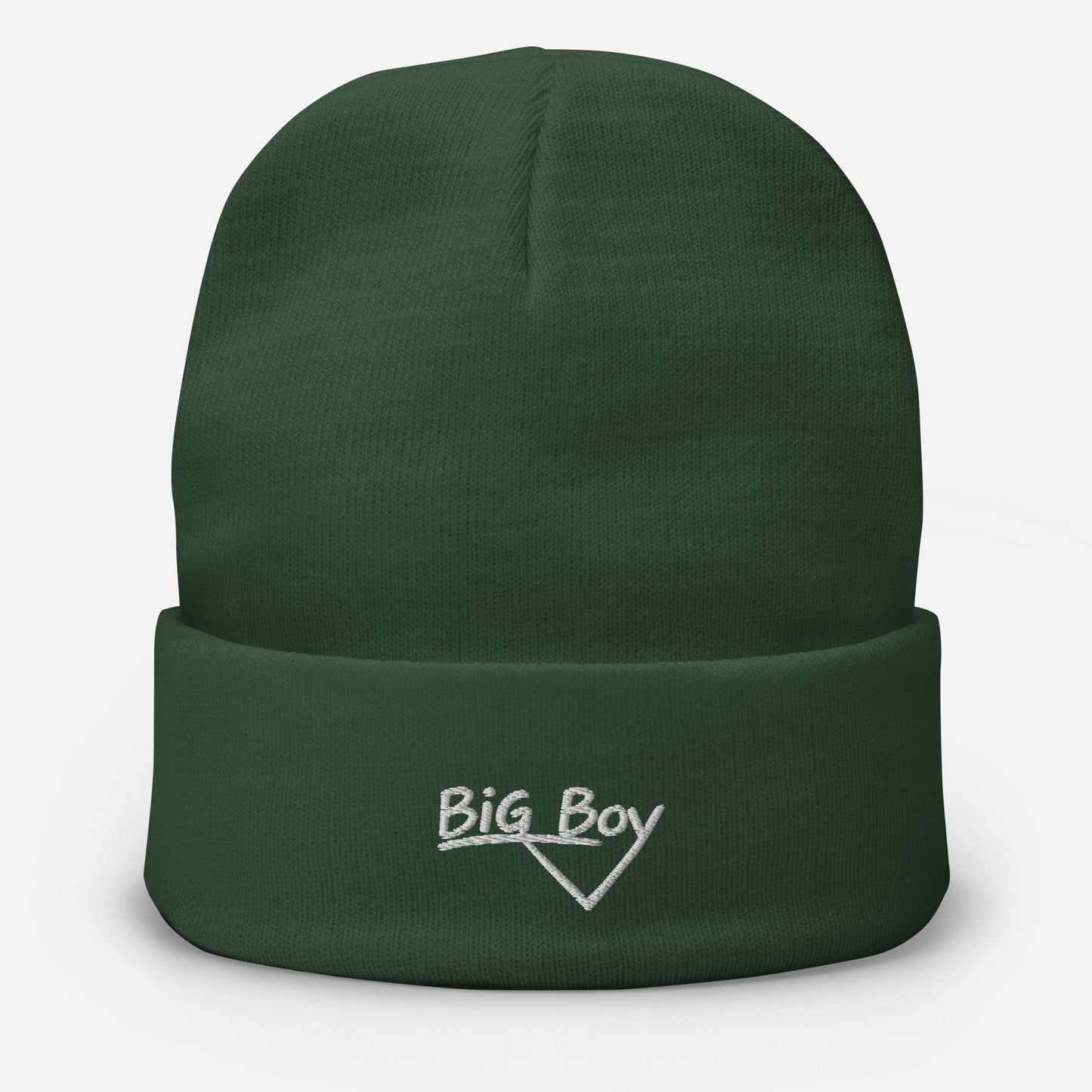 Green knit cuffed beanie featuring the classic white chalk-style "Big Boy" script logo cleanly embroidered on the center of the front fold.