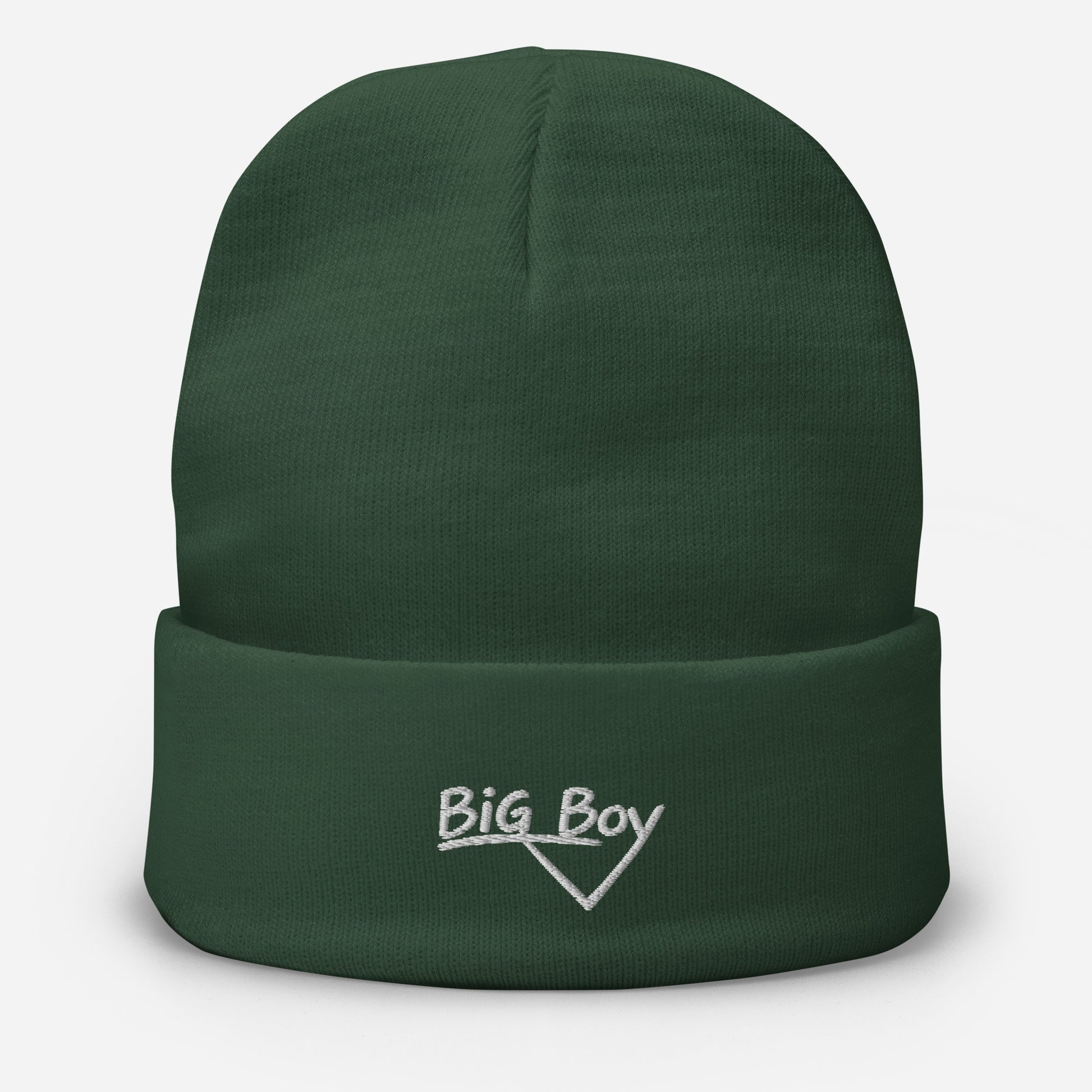 Green knit cuffed beanie featuring the classic white chalk-style "Big Boy" script logo cleanly embroidered on the center of the front fold.