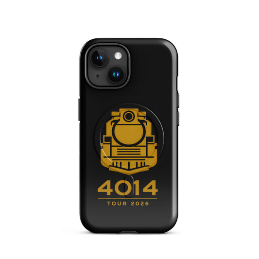 Black phone case with yellow emblem and '4014 Tour 2026' text on a white background