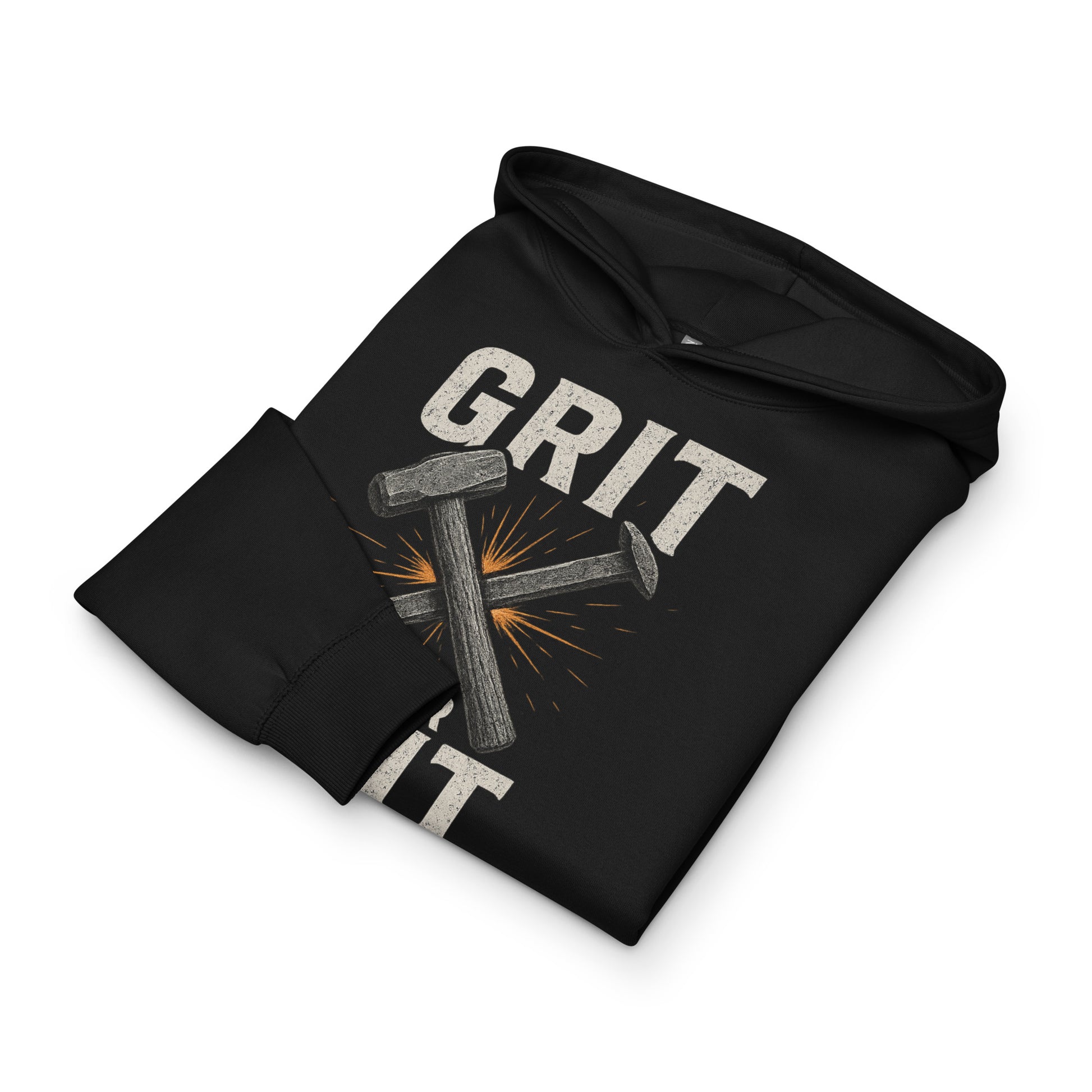 Black hoodie with 'GRIT' text and graphic on a white background
