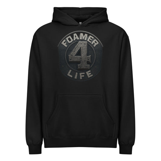 Black hoodie with 'Foamer 4 Life' graphic on a white background