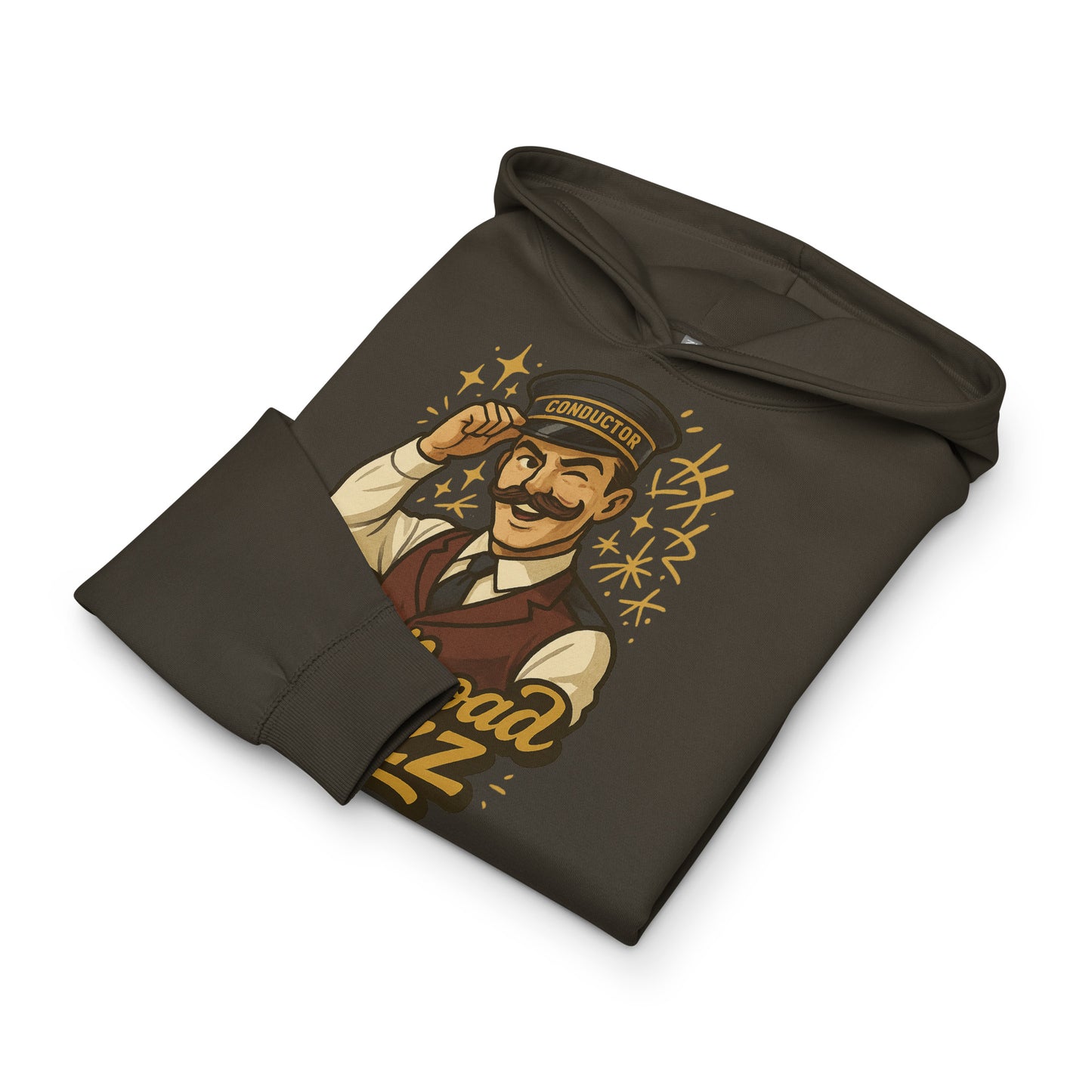 Brown hoodie with graphic design on a white background