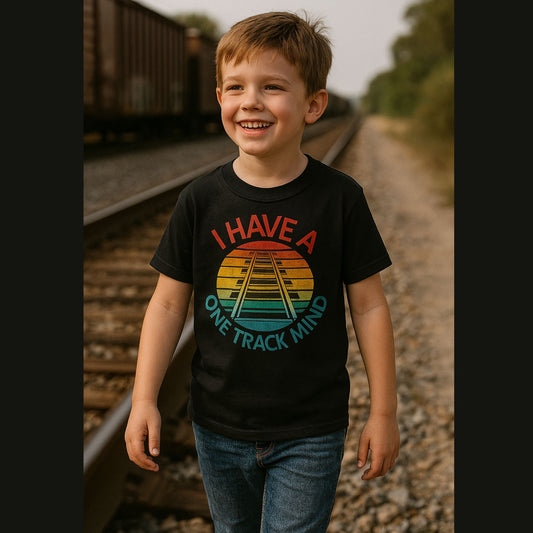 One Track Mind Retro Railroad Tee – Youth