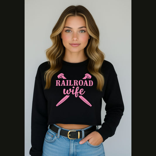 Railroad Wife Cropped Fleece Crew – Cozy Railfan Women’s Sweatshirt