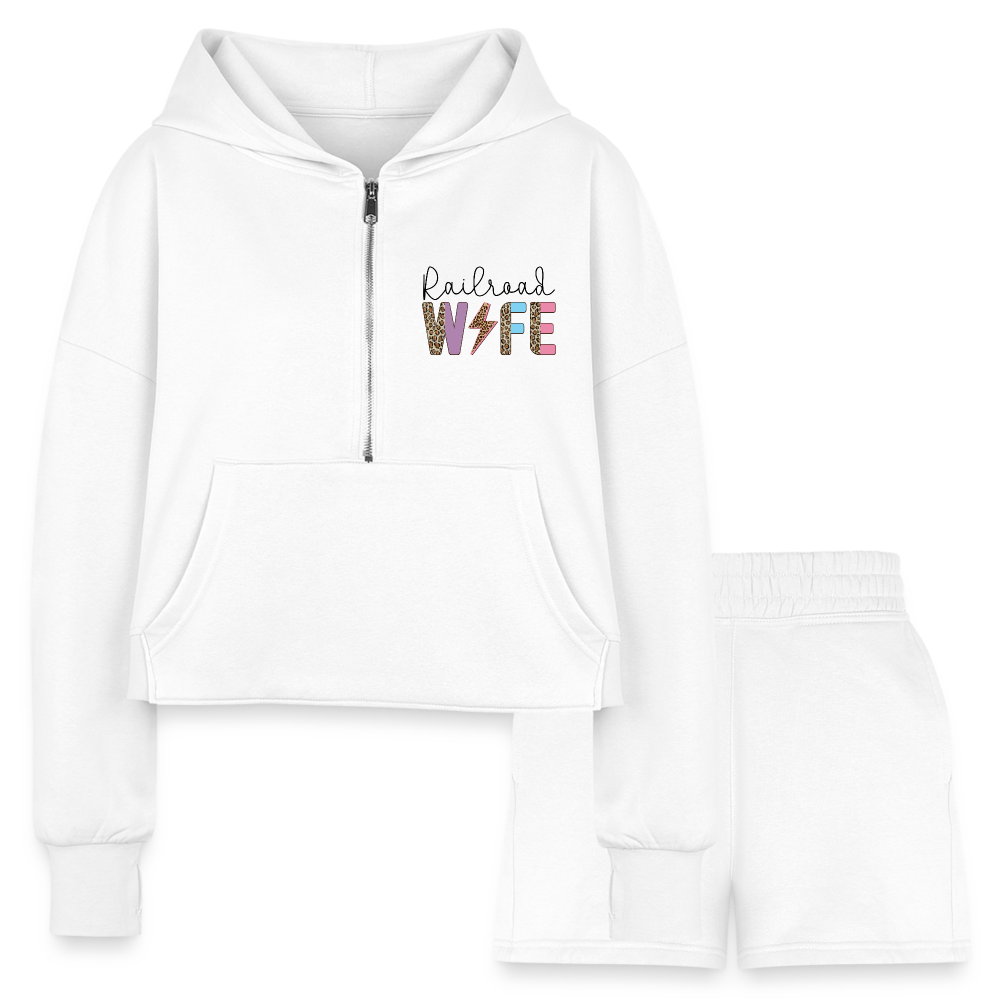 Railroad Wife Women’s Cropped Hoodie & Jogger Short Set - white