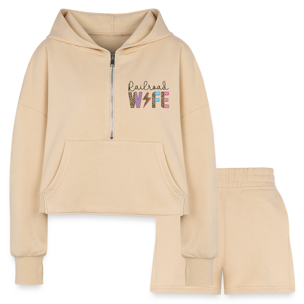 Railroad Wife Women’s Cropped Hoodie & Jogger Short Set - nude