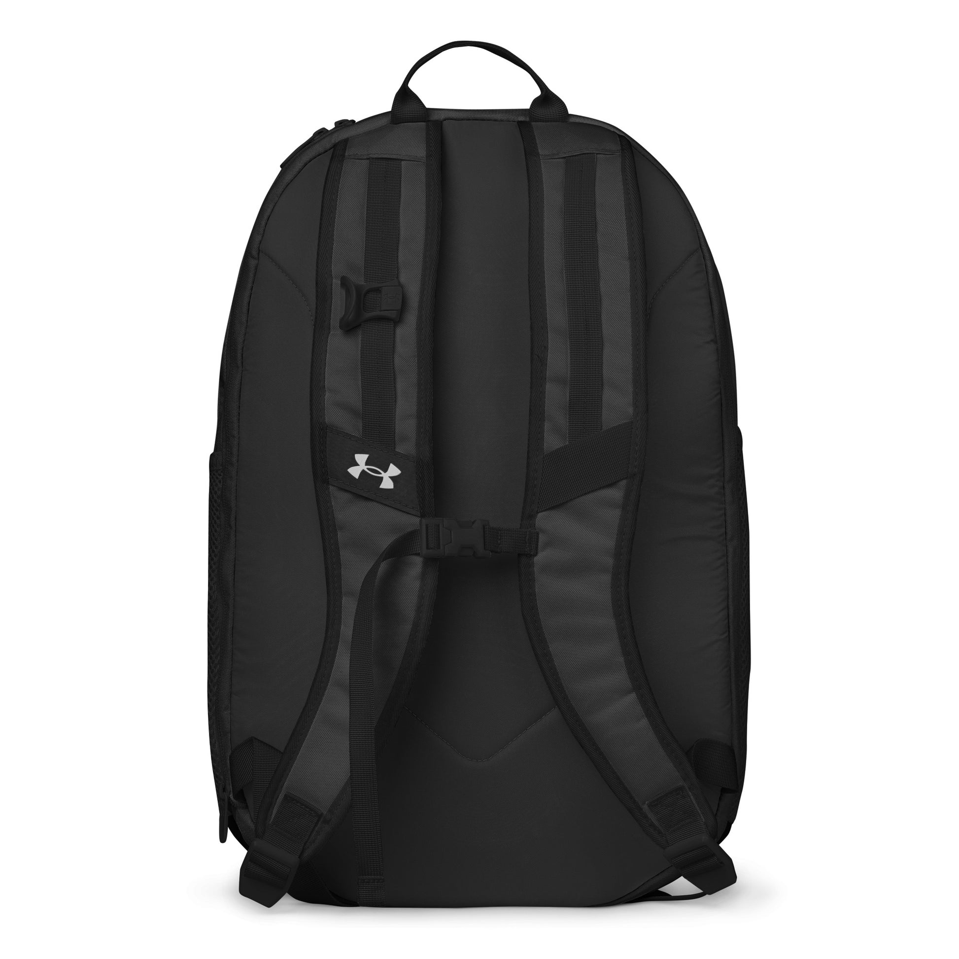 Black backpack with Under Armour logo on a white background