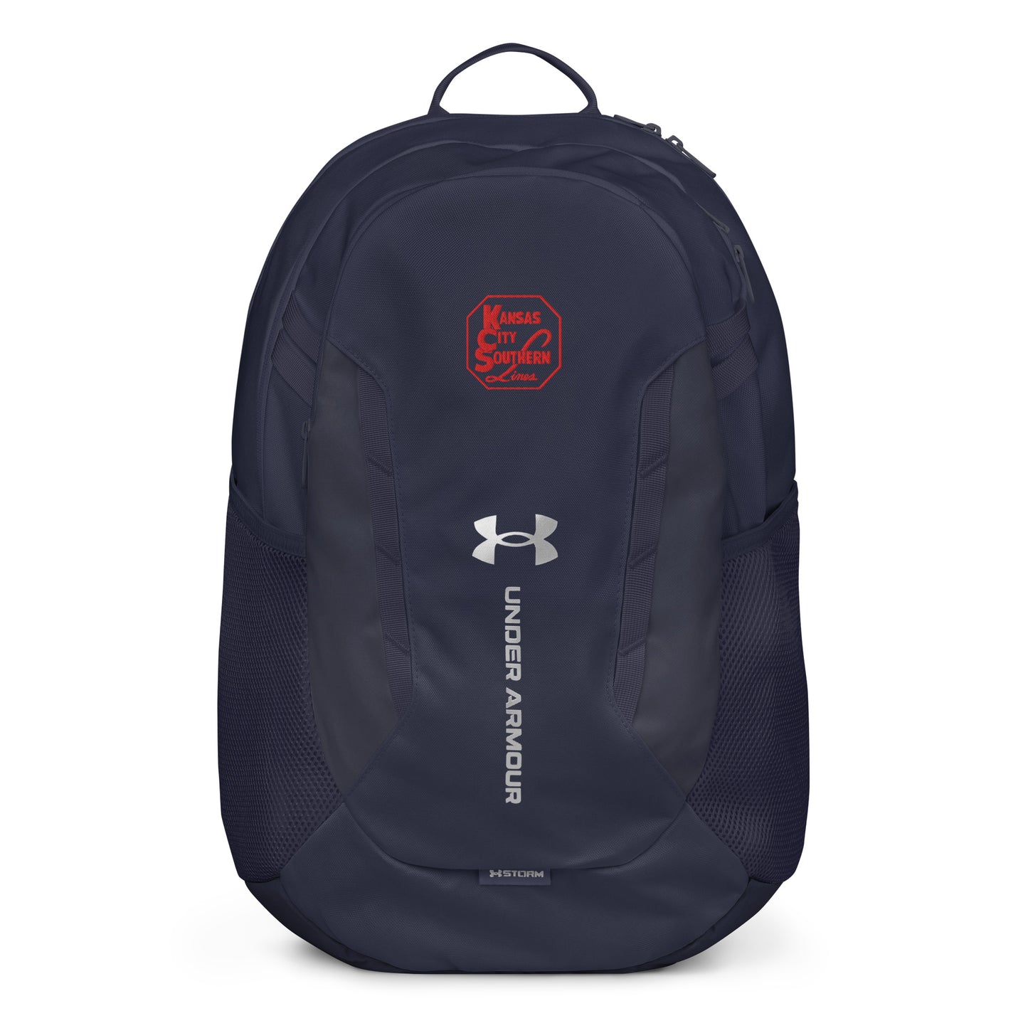 Navy blue backpack with Under Armour logo on a white background