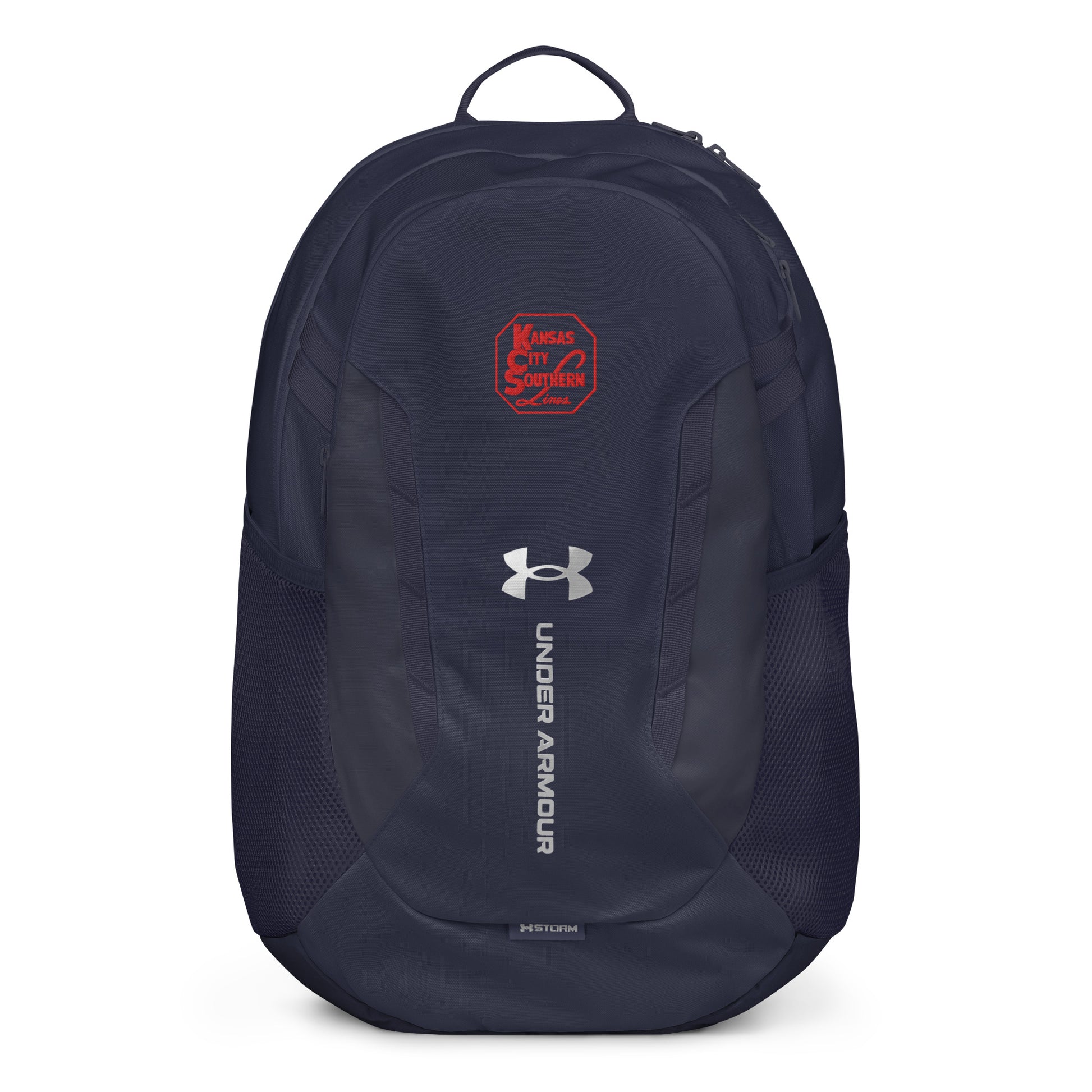 Navy blue backpack with Under Armour logo on a white background