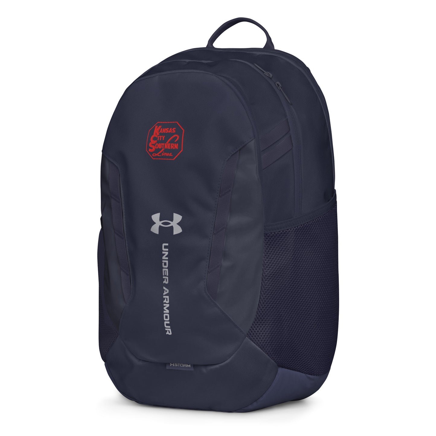 Navy blue backpack with Under Armour logo on a white background