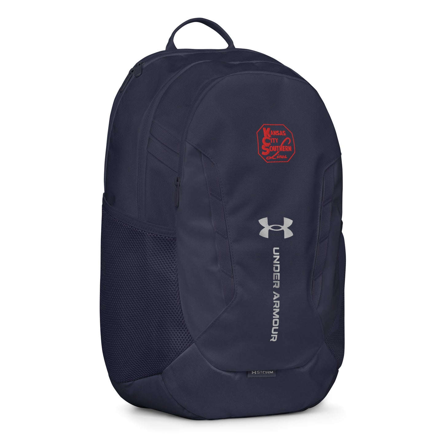 Navy blue backpack with Under Armour logo on a white background