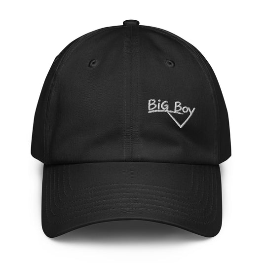 Black Under Armour dad hat featuring the classic white chalk-style "Big Boy" script logo embroidered on the front left panel.