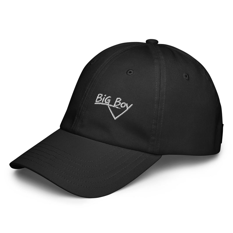 Black Under Armour dad hat featuring the classic white chalk-style "Big Boy" script logo embroidered on the front left panel.