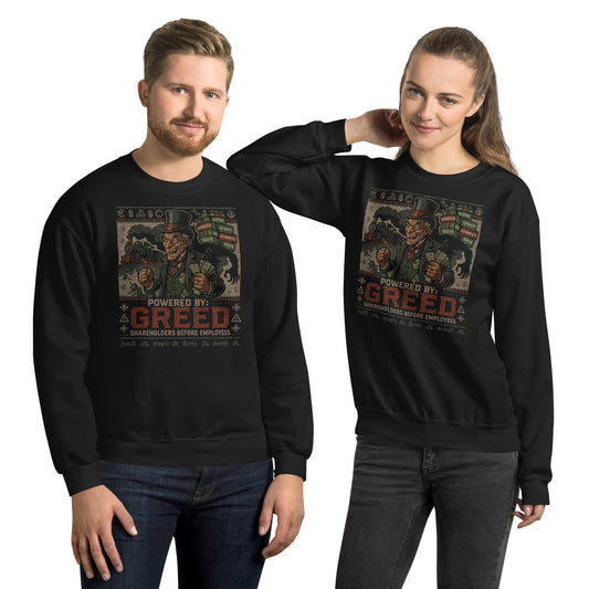 Powered by Greed Crew Neck Sweatshirt | Ugly Christmas Sweater