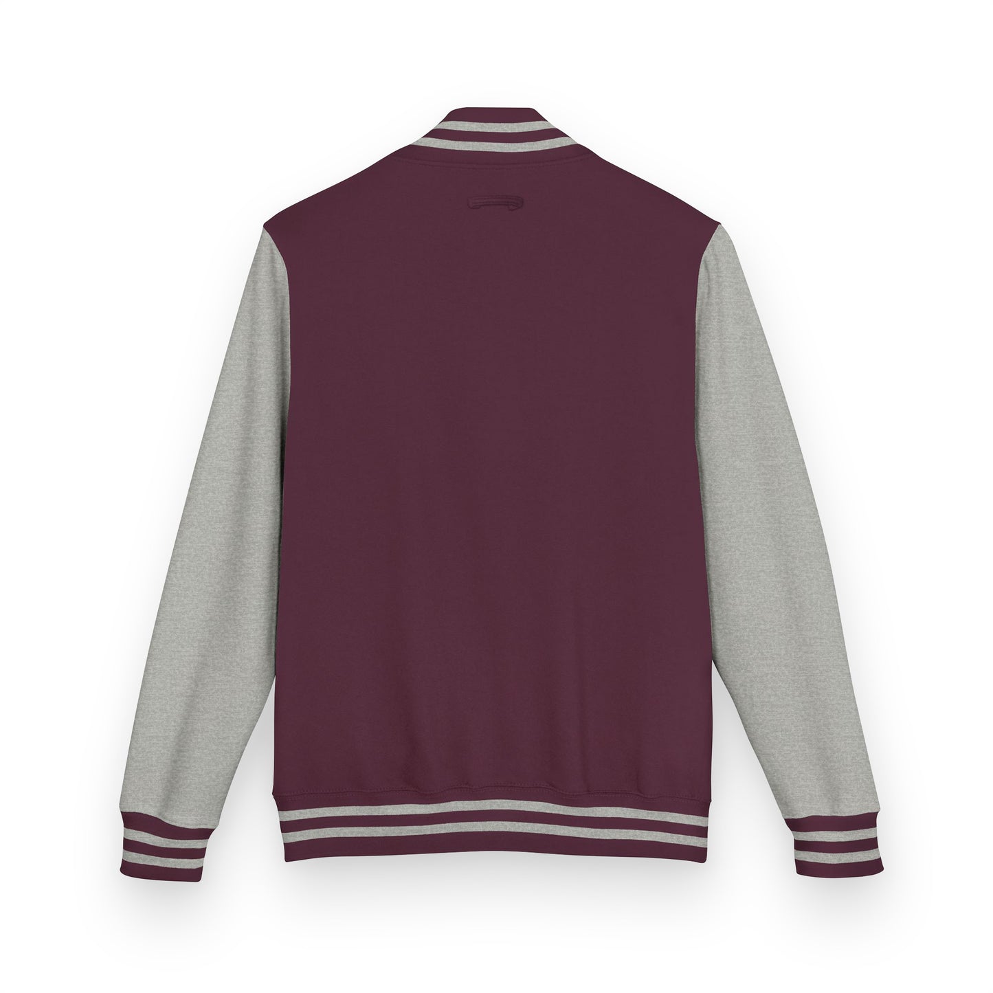 Maroon and gray varsity jacket 