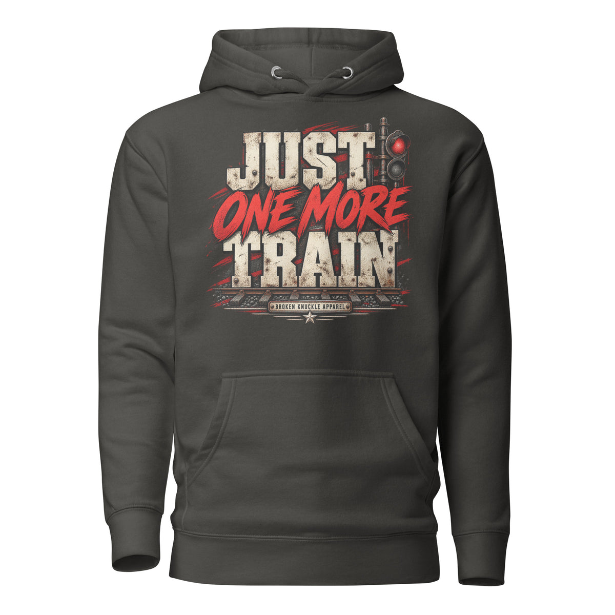 Vintage Black Just One More Train Grunge premium hoodie, front view