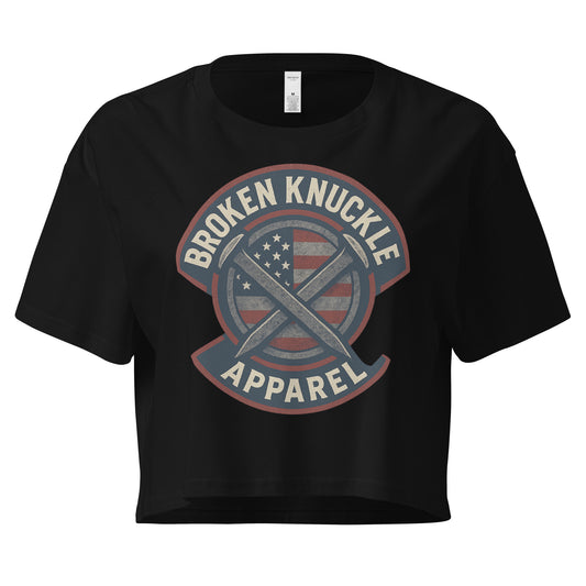 Black t-shirt with 'Broken Knuckle Apparel' logo on a white background