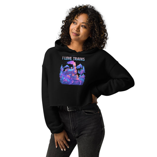 I Love Trains Women’s Cropped Hoodie | Bella + Canvas