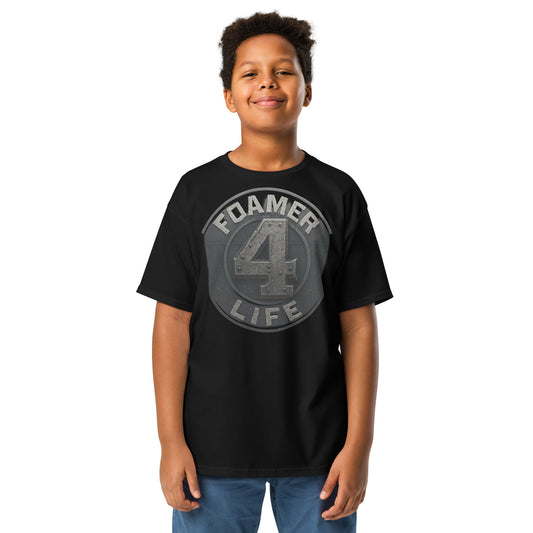 Child wearing a black t-shirt with 'FOAMER 4 LIFE' graphic on a white background