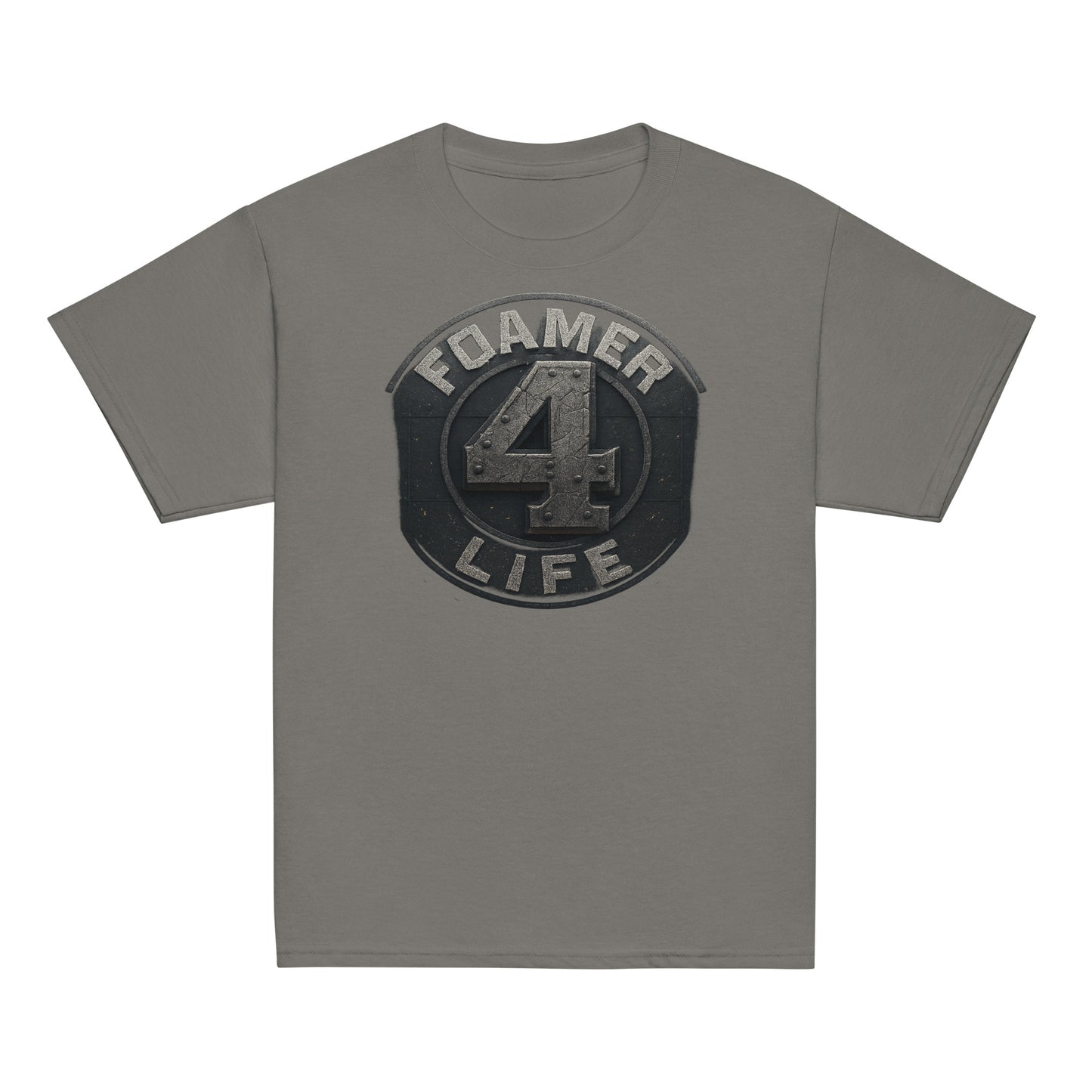 Gray t-shirt with 'Foamer 4 Life' graphic on a white background