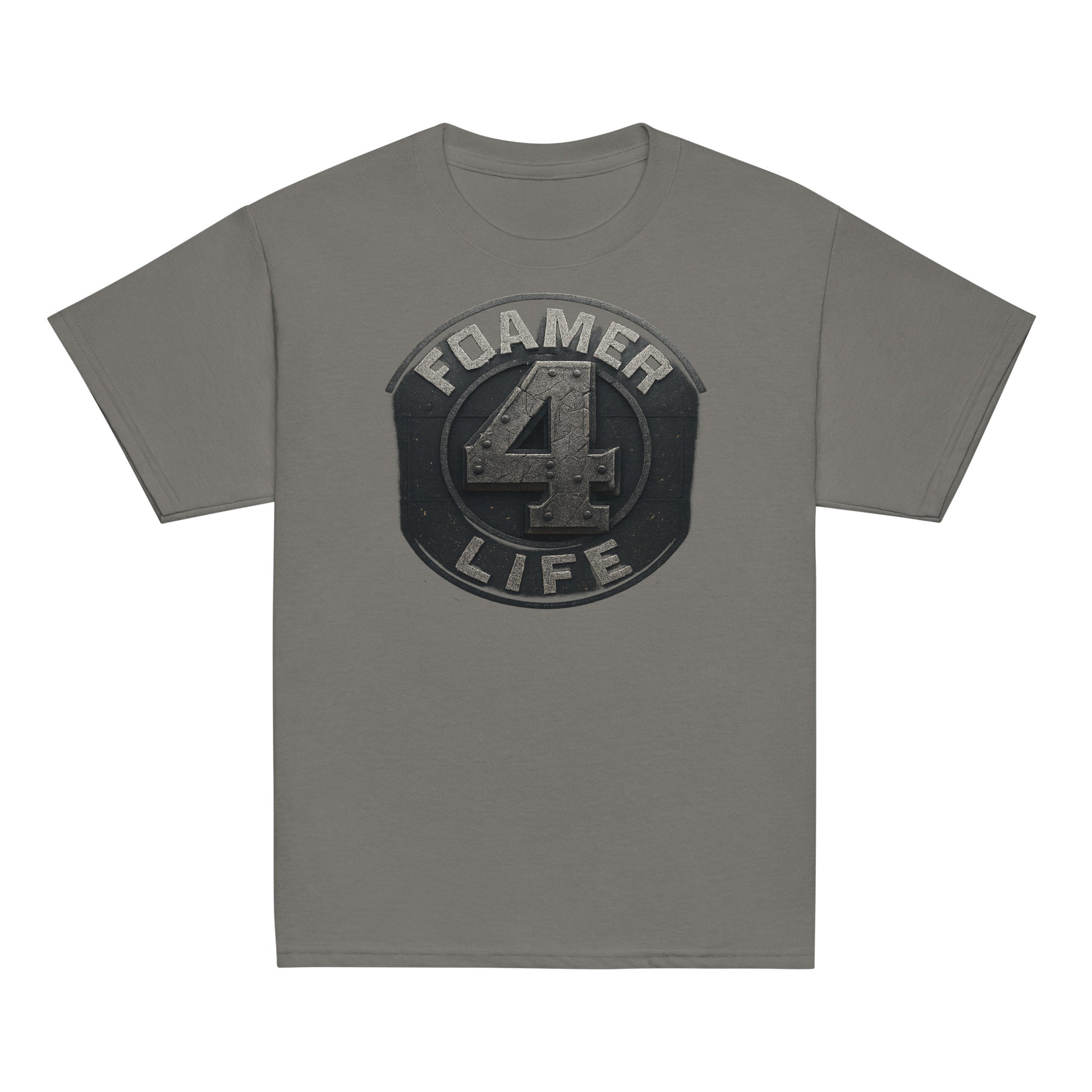 Gray t-shirt with 'Foamer 4 Life' graphic on a white background