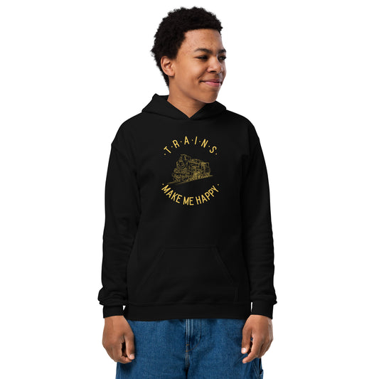 Trains Make Me Happy Youth Hoodie | Railfan Favorite

