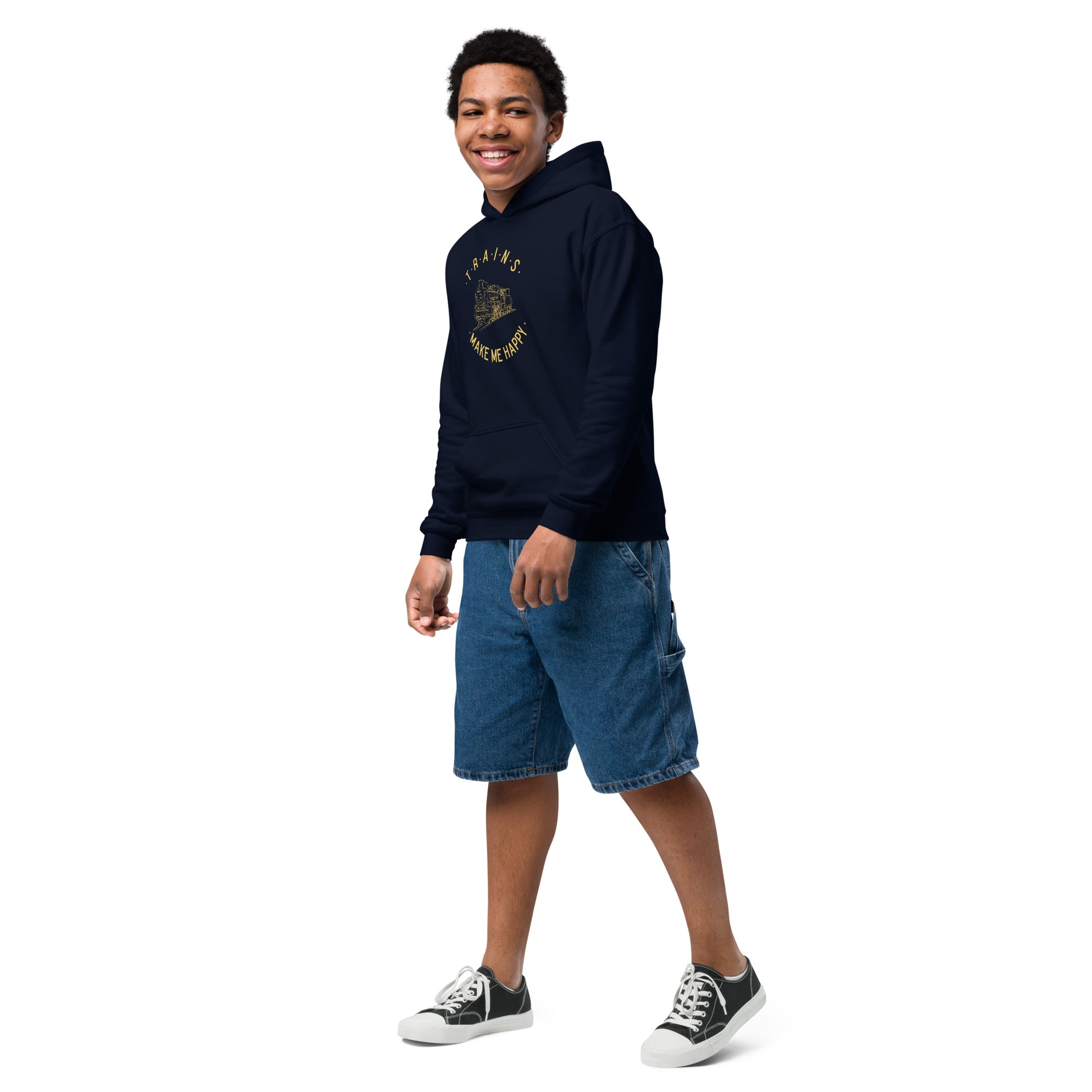 Trains Make Me Happy Youth Hoodie | Railfan Favorite

