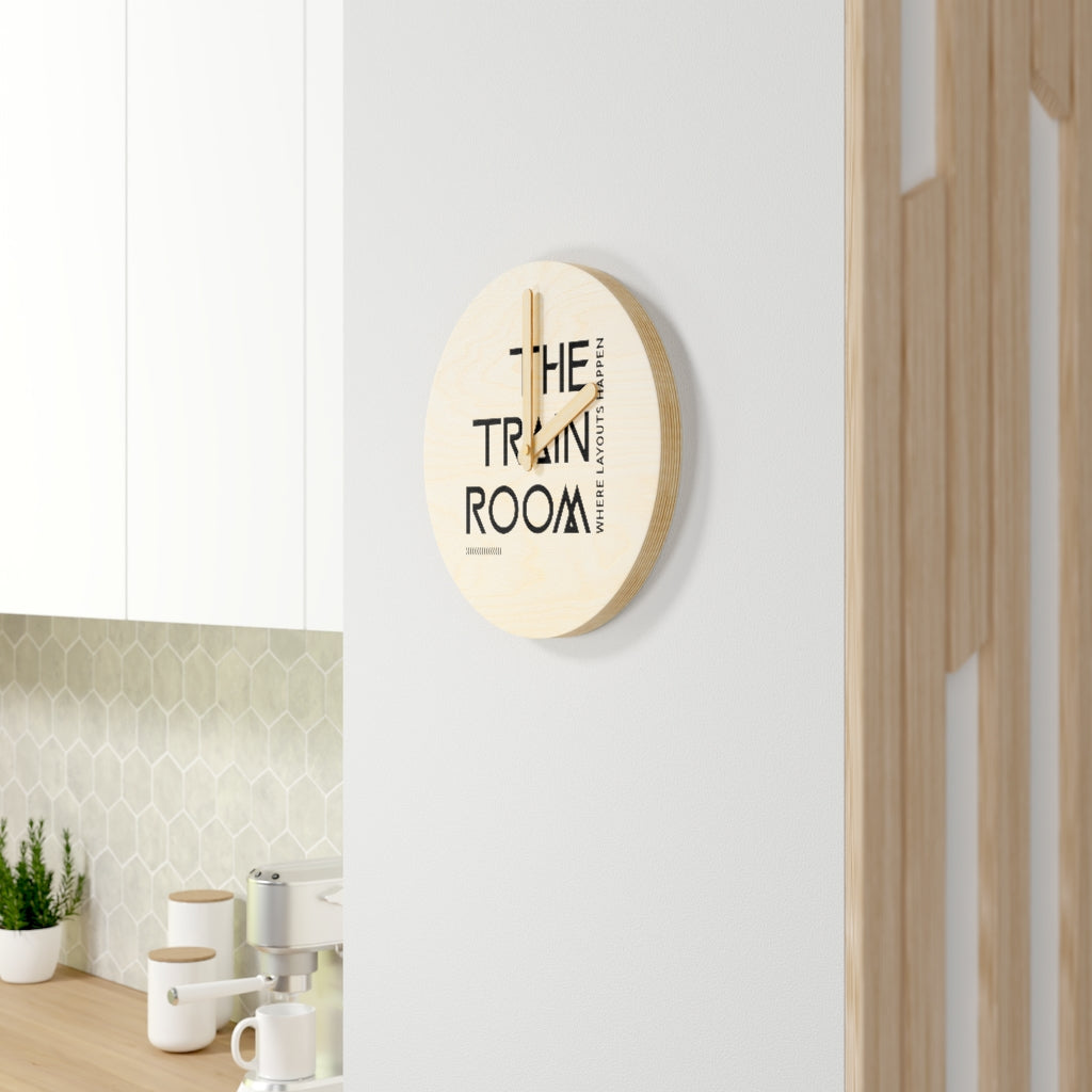 The Train Room Where Layouts Happen Wooden Wall Clock - Broken Knuckle Apparel