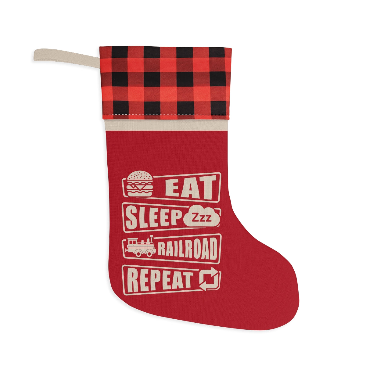 Eat Sleep Railroad Repeat Christmas Stocking - Broken Knuckle Apparel
