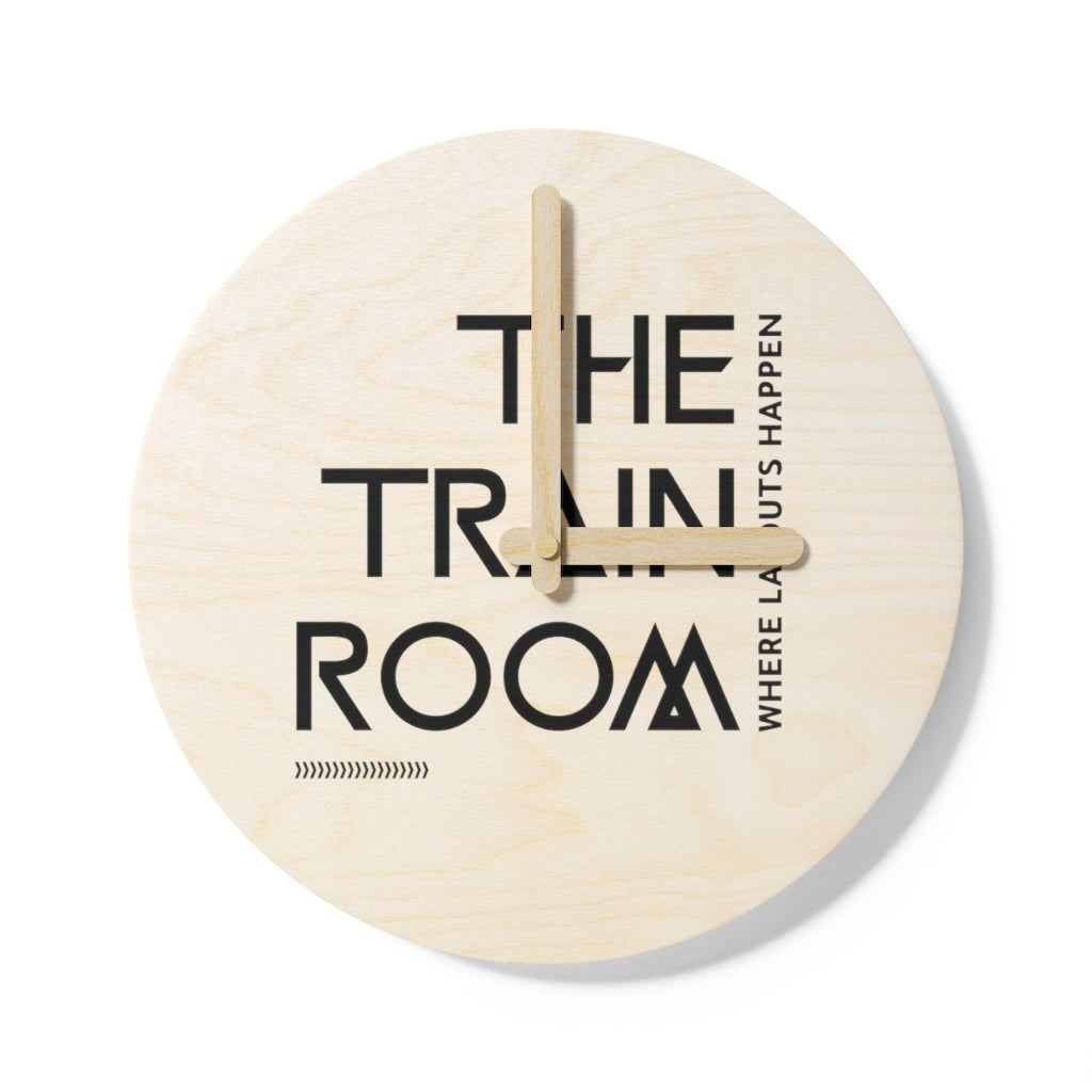 The Train Room Where Layouts Happen Wooden Wall Clock - Broken Knuckle Apparel
