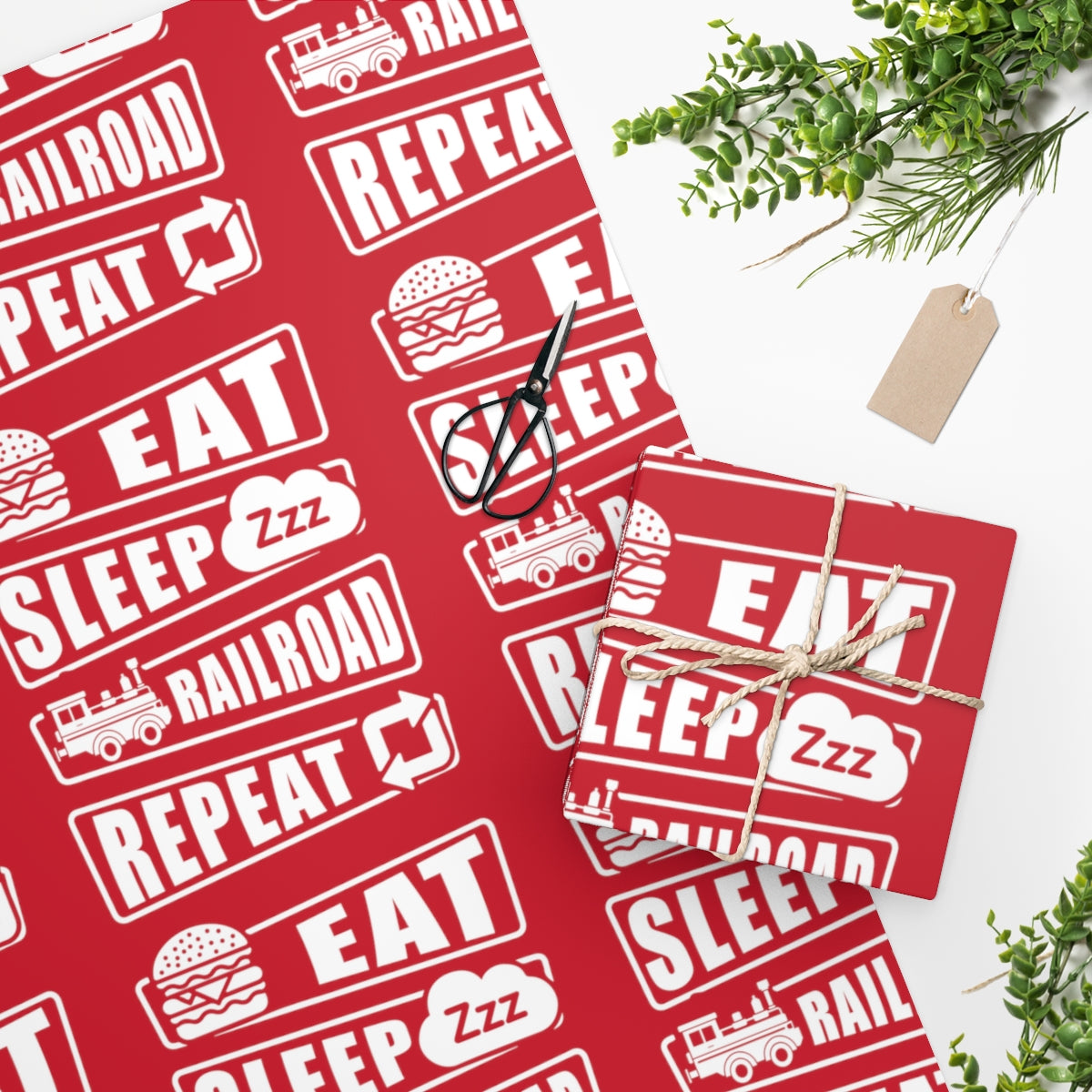 Eat Sleep Railroad Repeat Wrapping Paper - Broken Knuckle Apparel