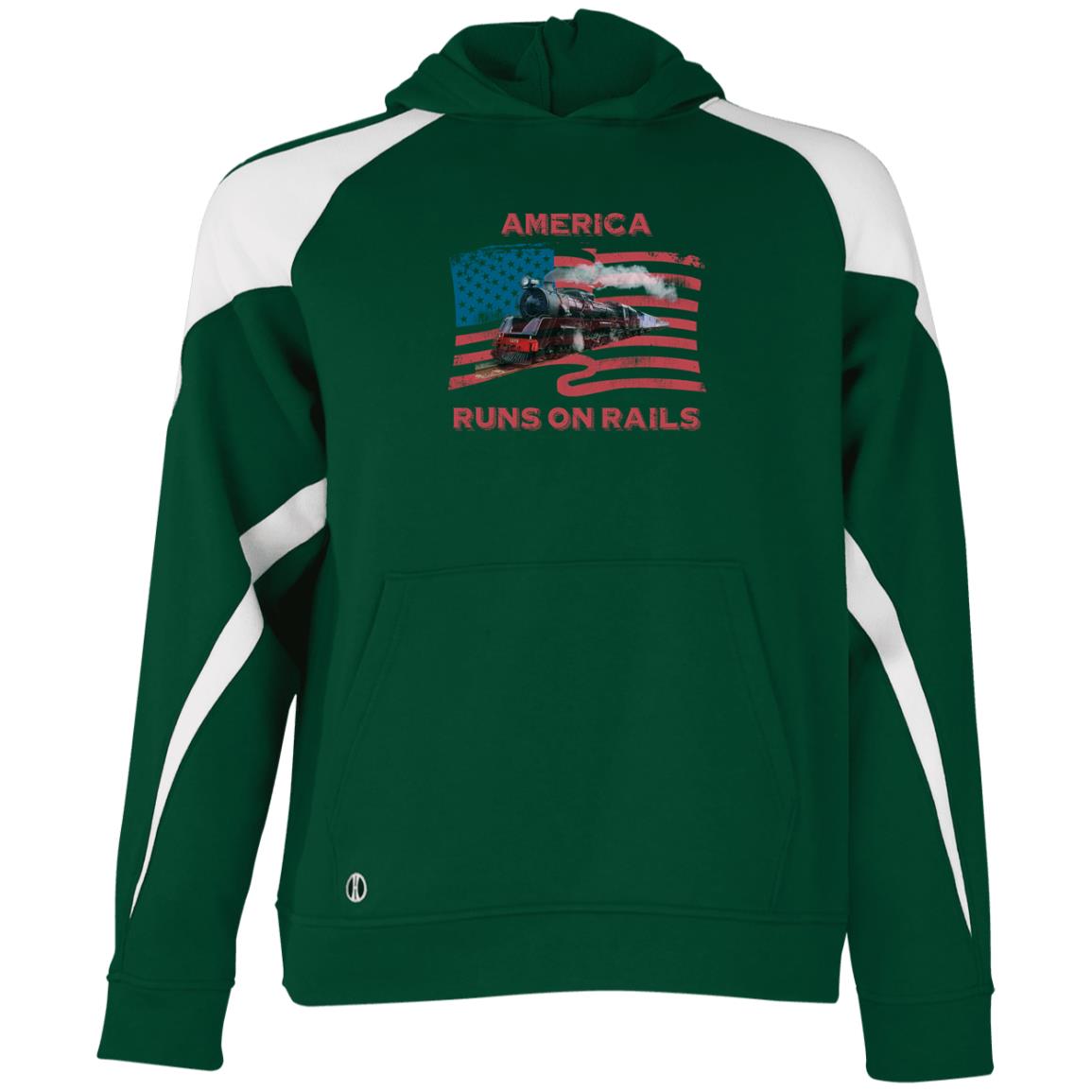 America Runs on Rails Youth Athletic Colorblock Fleece Hoodie - Broken Knuckle Apparel