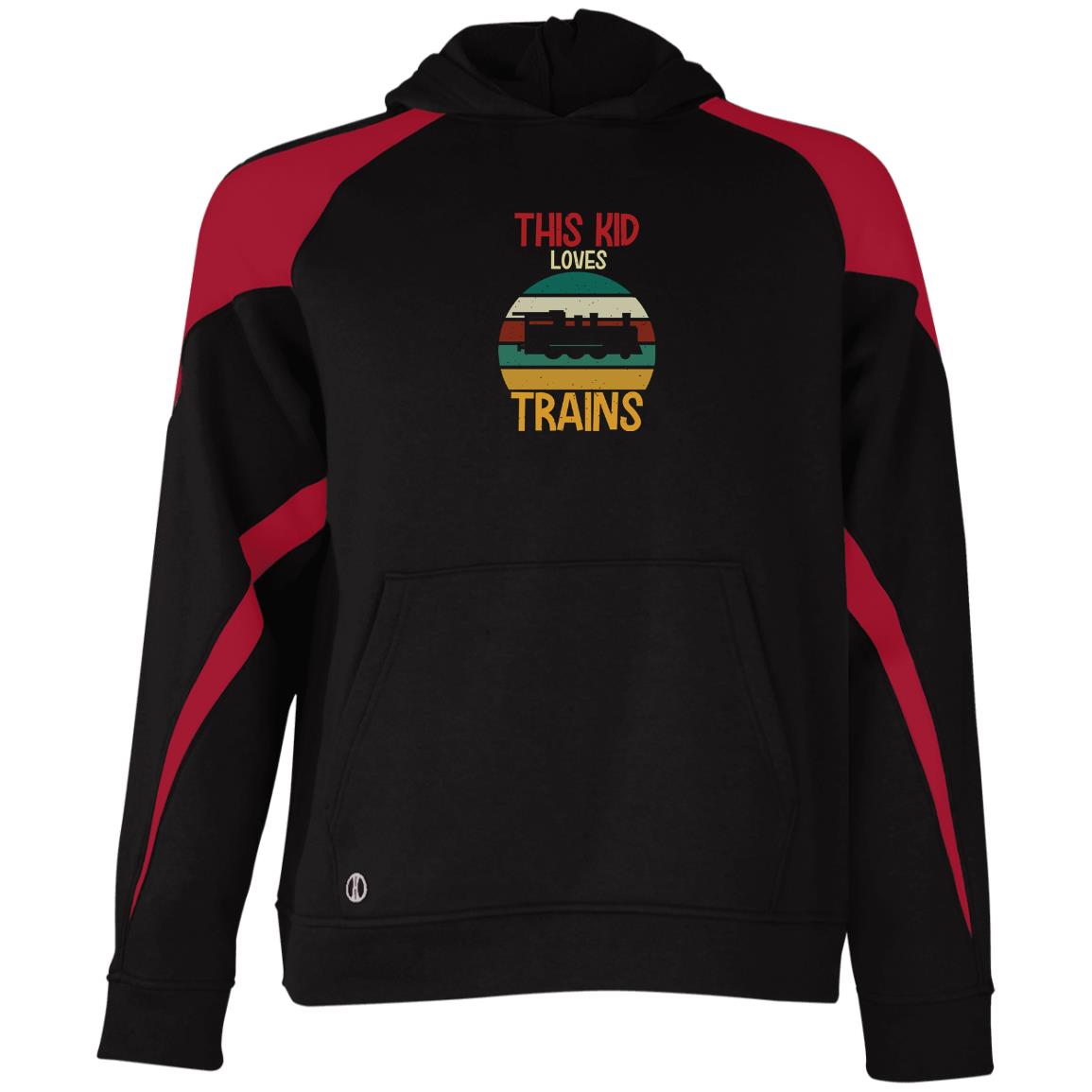 This Kid Loves Trains Youth Athletic Colorblock Fleece Hoodie - Broken Knuckle Apparel