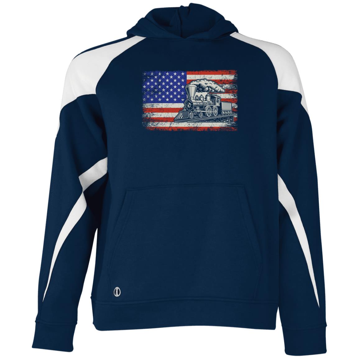 Patriotic Train Youth Athletic Colorblock Fleece Hoodie - Broken Knuckle Apparel